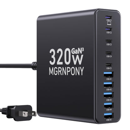 PowerHub 320: High-Speed 10-Port USB-C Charger