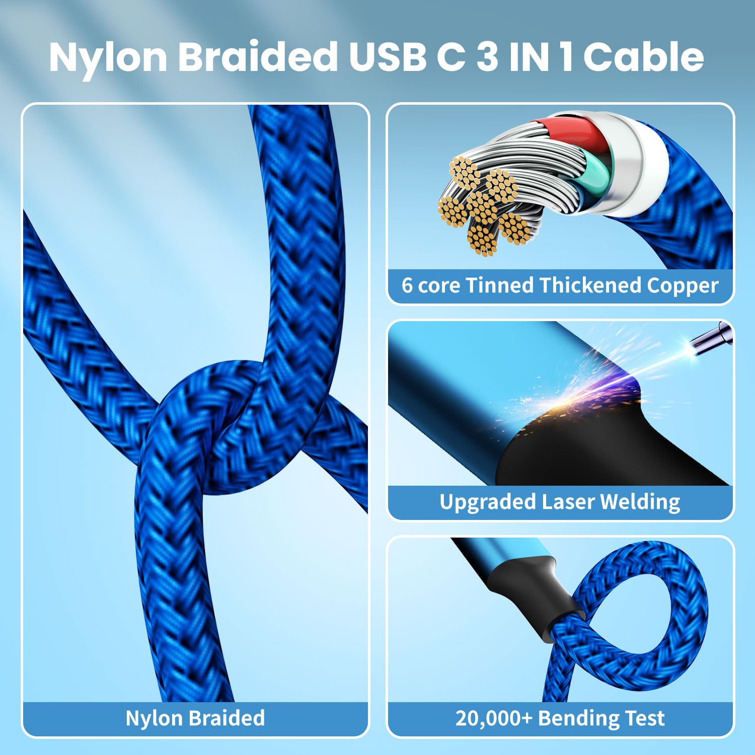 100W USB C 3-in-1 Charging Cable - Small Enterprise