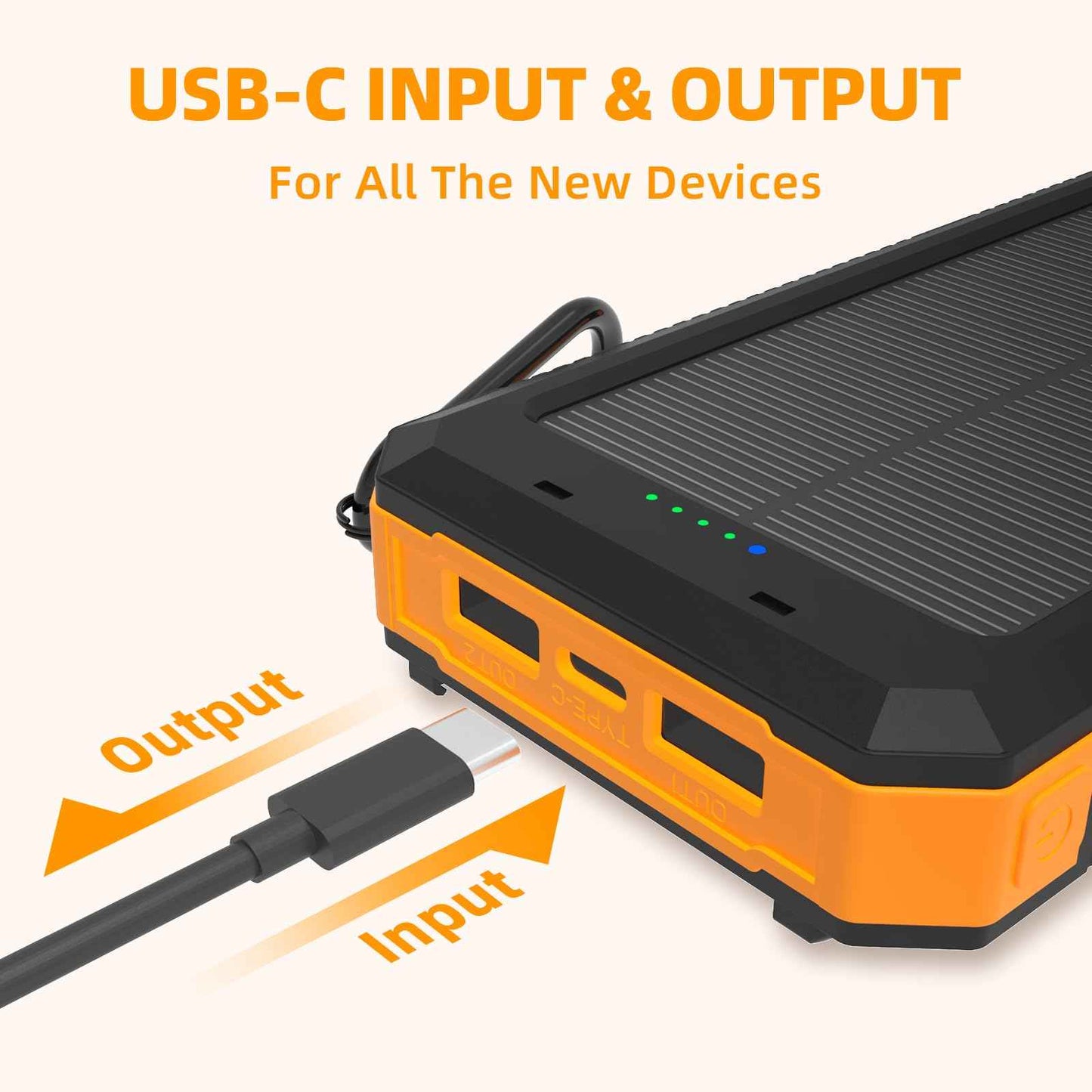 Solar Power Bank 20000mAh with 4 Cables & Flashlights