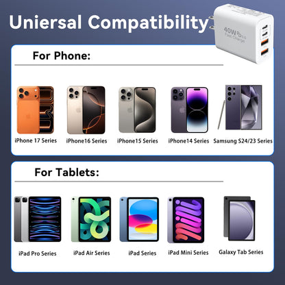 USB C Wall Charger Block, 40W USB Type C iPhone Charger Fast Charging Block