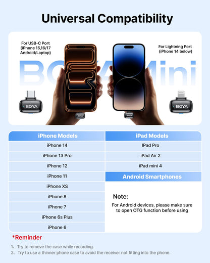 BOYA mini 2 Wireless Lavalier Microphones for iPhone 15/16/17 & Android, AI Noise Cancellation, App Control, 30H Battery Life with Charging Case, Lapel Microphone Wireless for Video Recording Vlogging