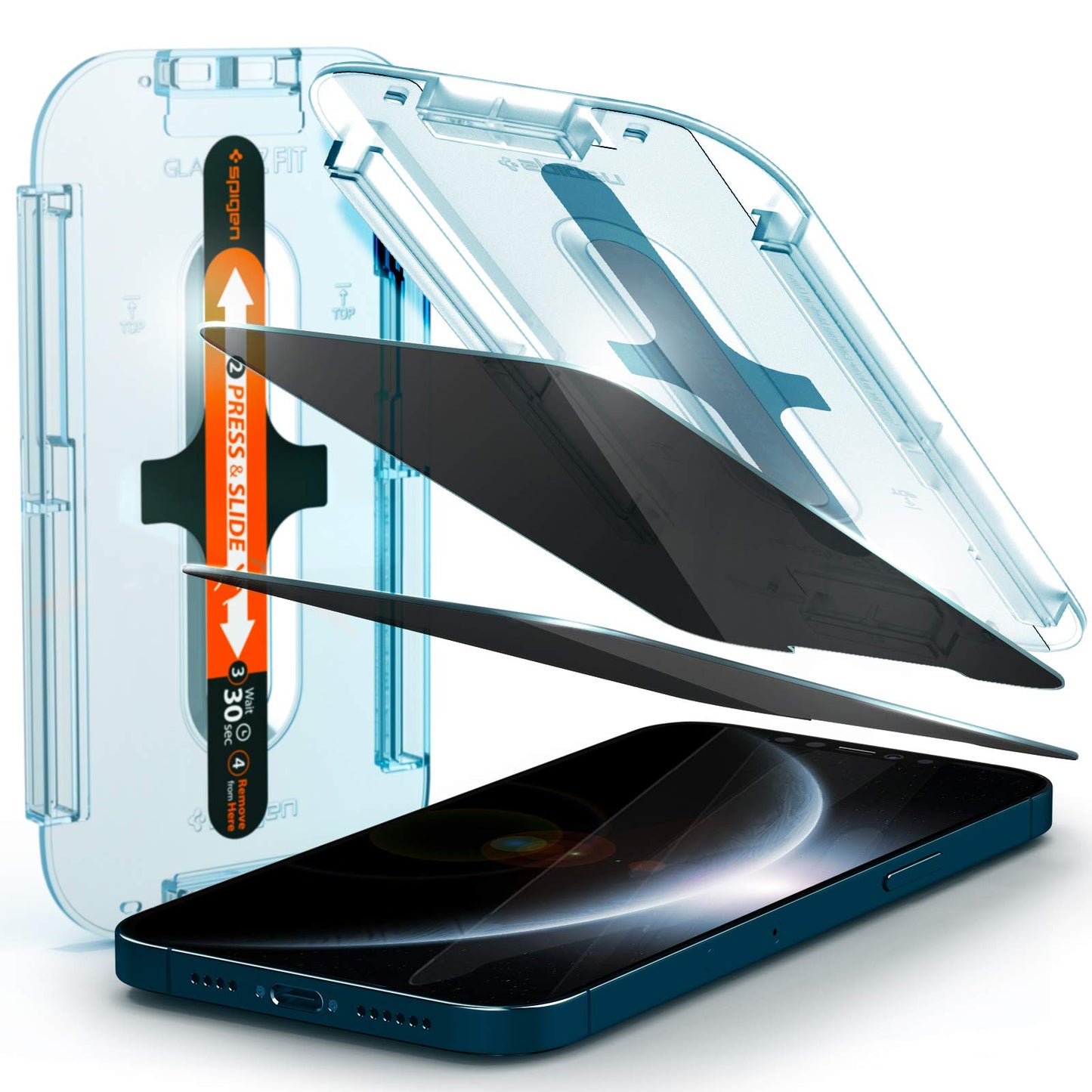 Spigen AluminaCore Tempered Glass Screen Protector [Glas.tR EZ Fit - Privacy] designed for iPhone 17 Pro | iPhone 17 | iPhone 16 Pro [2 Pack] 9H+ Hardness, Aluminum-Enhanced Durability | Tempered Glass, Privacy