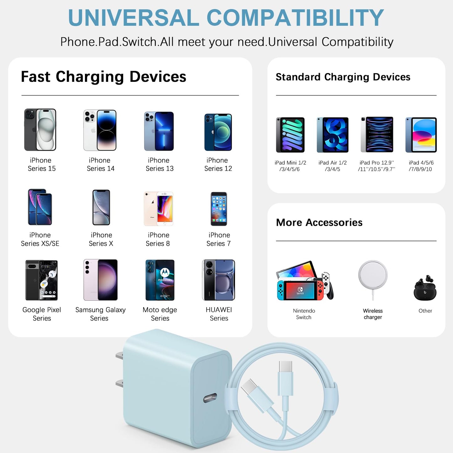 iCharge Duo: Fast USB-C Charger & 6FT Cables Pack - Small Enterprise