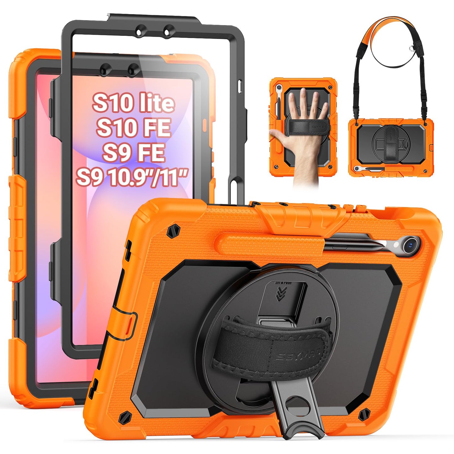 SEYMAC for Samsung Galaxy Tab A9 Case 8.7 Inch 2023 (SM-X110/X115/X117), Heavy Duty Shockproof Protective Case with Screen Protector, Rotating Stand, Hand/Shoulder Strap and Pen Holder, Blue