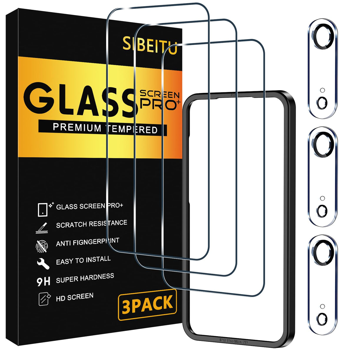 SIBEITU 3+3 Pack Screen Protector for iPhone 17 6.3 Inch Tempered Glass