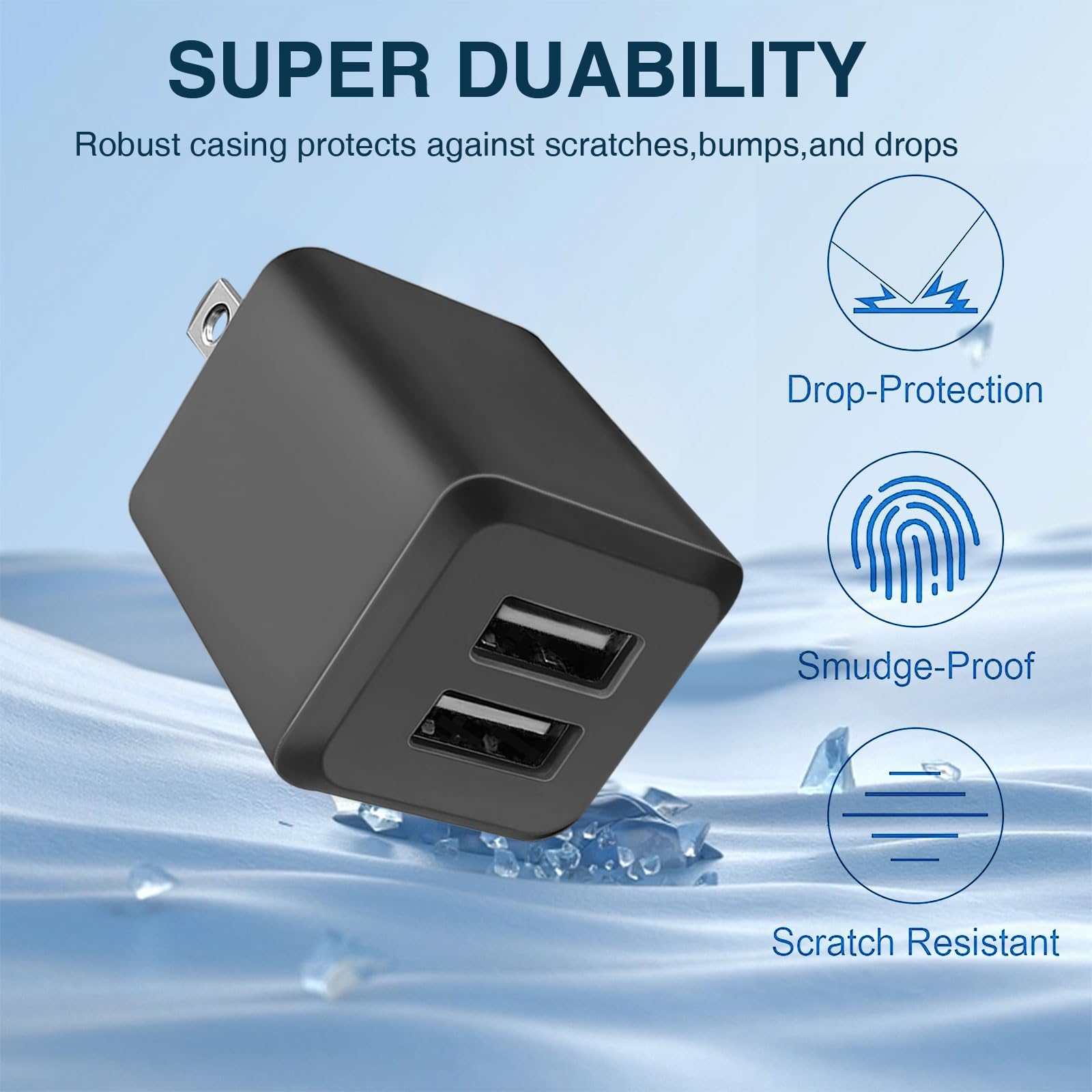 USB Wall Charger, Dual Port Cube Power Adapter Charger Plug Block Charging Box, Dual Port Wall Fast Charging Adapter, Compatible for i Phone 14 13 12 11，Milky White