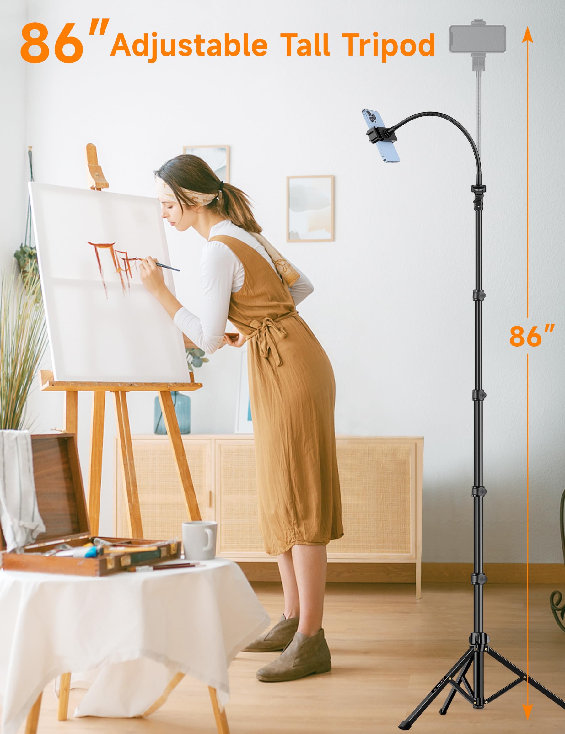 86 Tall Phone Tripod with Flexible Gooseneck & Remote