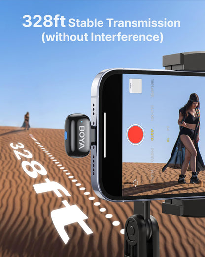 BOYA mini 2 Wireless Lavalier Microphones for iPhone 15/16/17 & Android, AI Noise Cancellation, App Control, 30H Battery Life with Charging Case, Lapel Microphone Wireless for Video Recording Vlogging