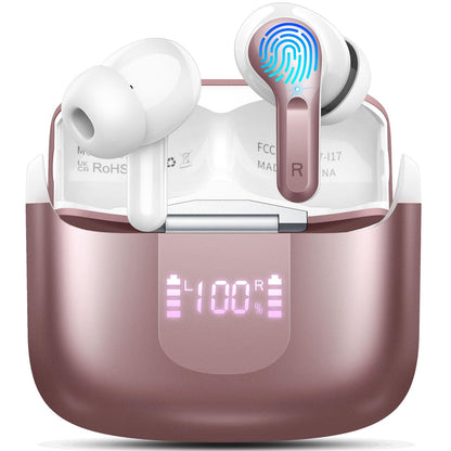 Wireless Earbuds, 2026 Bluetooth 5.4 Headphones NEW Ear Buds 40H Bass Stereo in-Ear Earphones ENC Noise Cancelling Earbuds with 4 HD Mic, USB-C LED Display IP7 Waterproof Sport Headset for Android iOS