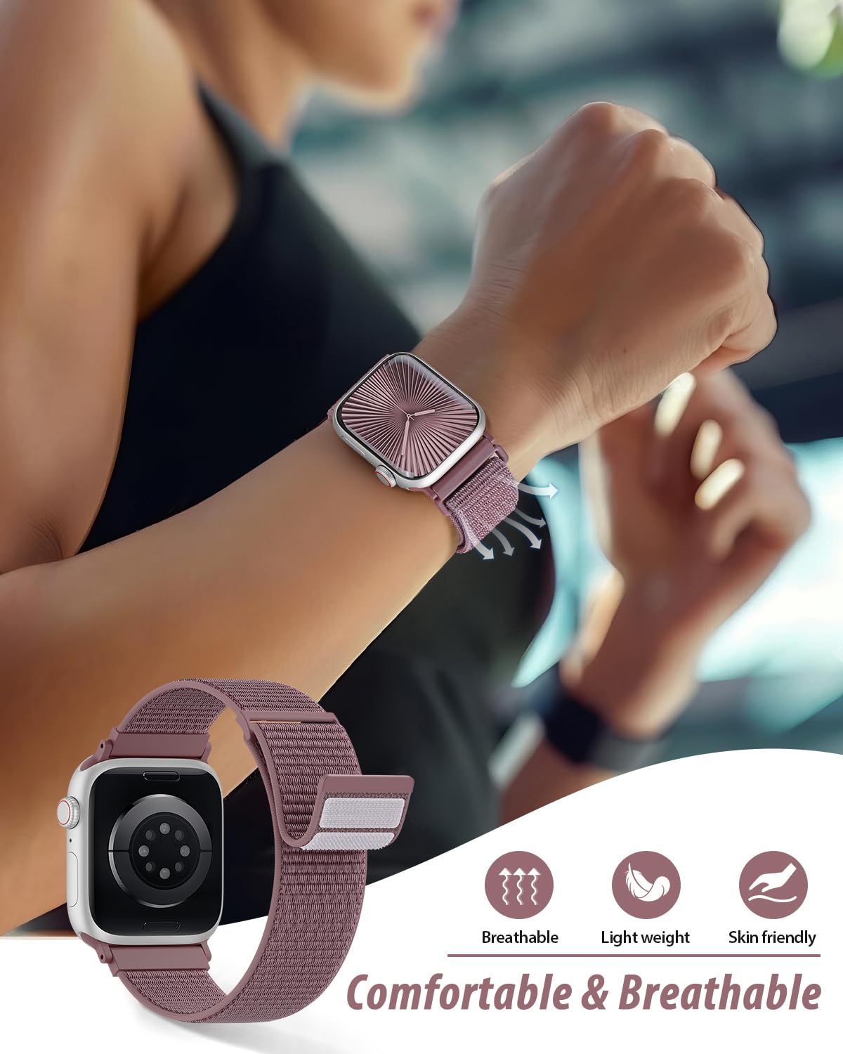 Nylon Loop Sport Band Compatible with Apple Watch Bands 44mm 45mm 46mm 49mm 42mm for Women Men, iWatch Wrist Straps for Ultra 3 2, Se, Series 11 10 9 8 7, Breathable, Soft Band Ideal for Outdoor