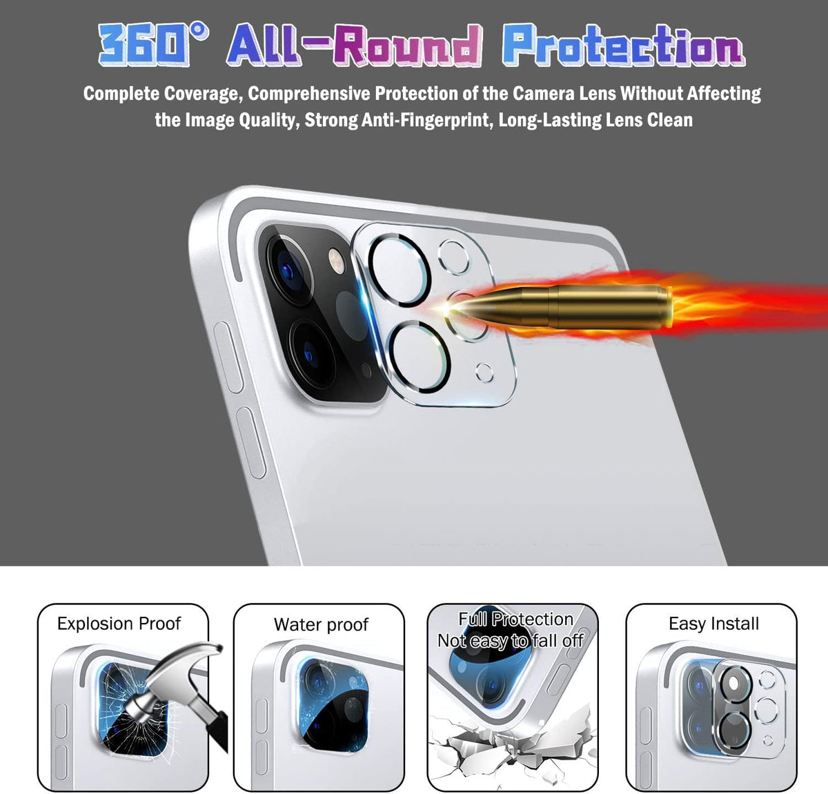 QHOHQ [2+2 Pack Tempered Glass Screen Protector for iPad Pro 11 2022/2021/2020 (4th/3rd/2nd Generation) with Camera Lens Protector, Ultra HD, Anti-Scratch, Designed for Face ID＆Apple Pencil