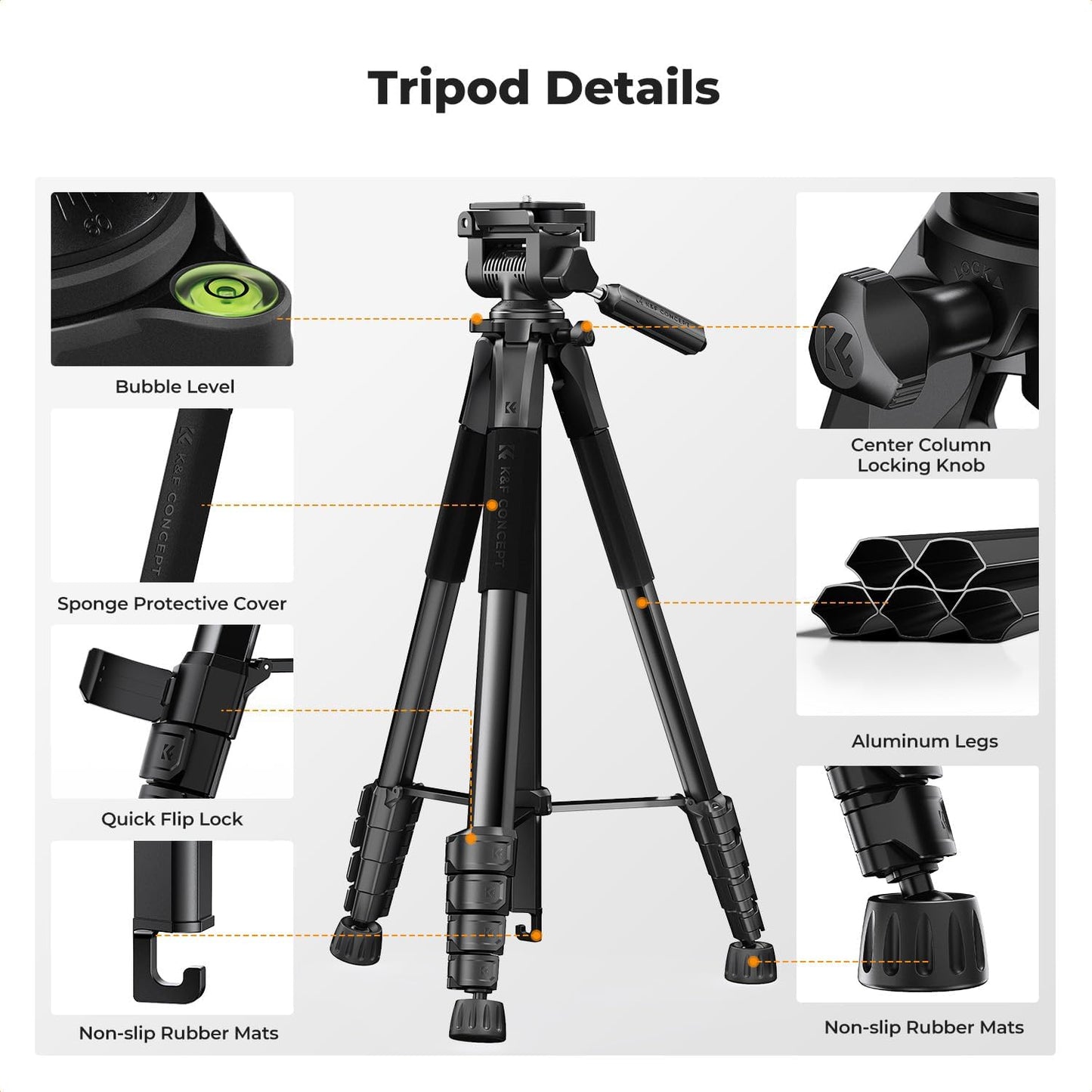 K&F CONCEPT 75 Portable Camera Tripod, Black