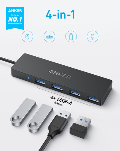 Anker USB Hub 4 Ports, Multiple USB 3.0 Hub, USB Splitter for Laptop, Extender for A Port Laptop, PC, Desktop and More [Charging Not Supported](2ft USB-A)