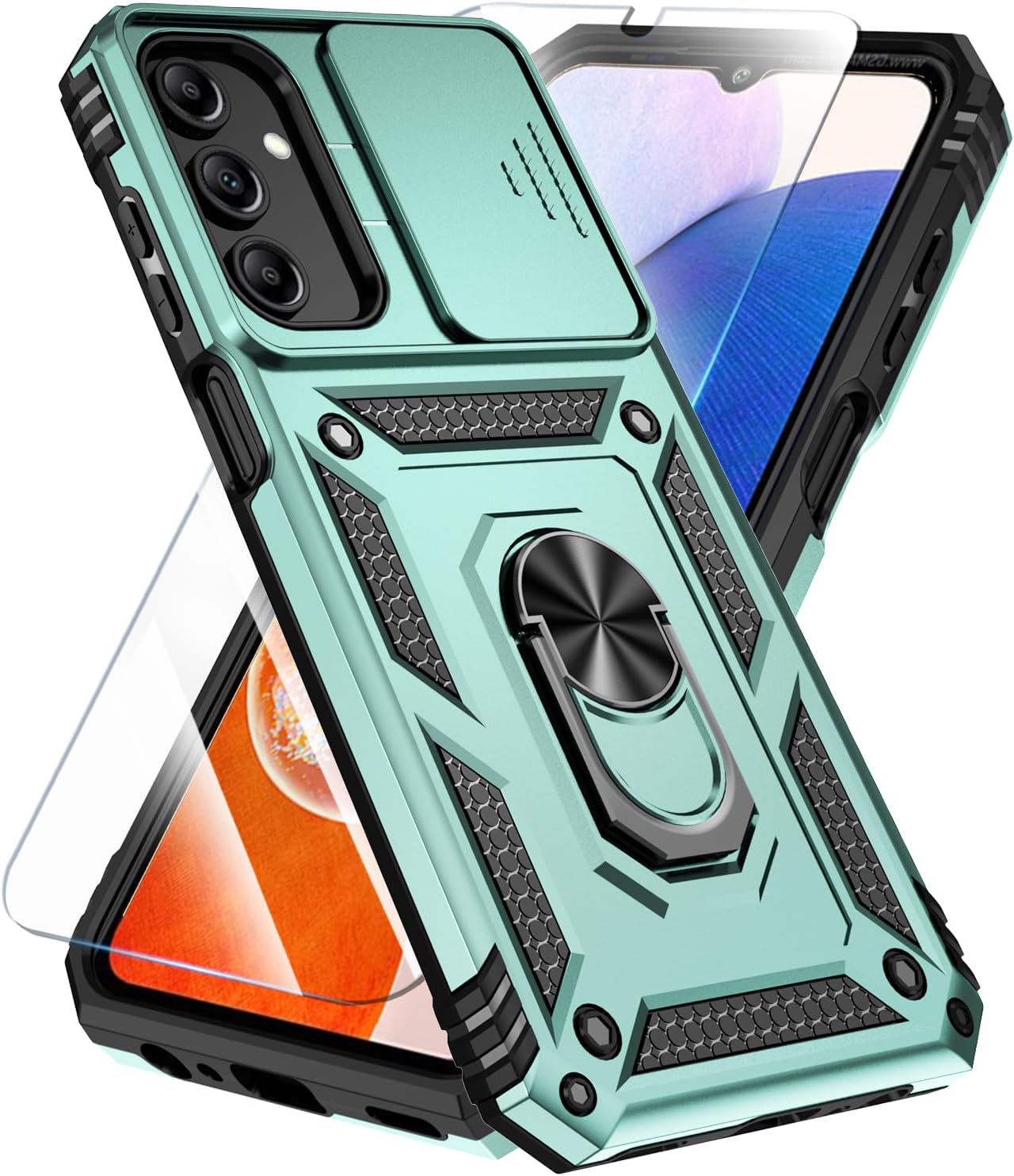 SunStory Phone Case Compatible with Samsung Galaxy A16 5G Case with HD Screen Protector & Slide Camera Cover & Kickstand, [Military-Grade] Phone Case for Samsung A16 (Red)