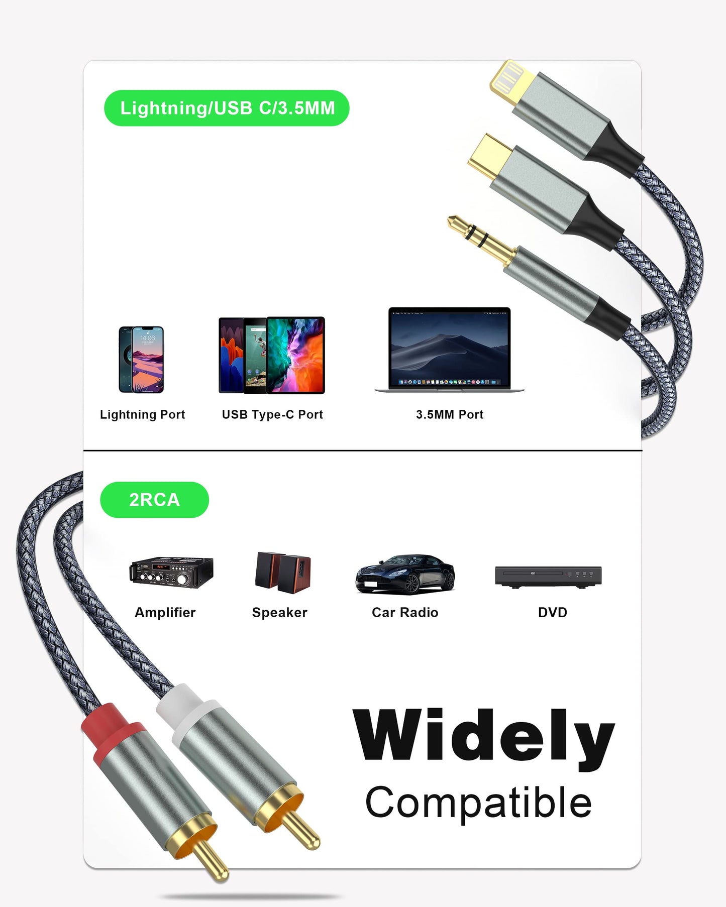 TriConnect Audio Cable: 3-in-1 Lightning/RCA/USB-C