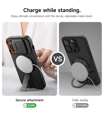 SURITCH for iPhone 14 Pro Max Case with Magnetic Camera Slide Cover and Adjustable Kickstand, Compatible with MagSafe, Shockproof Bumper Case Slim Protective Cover 6.7 Inch, Black