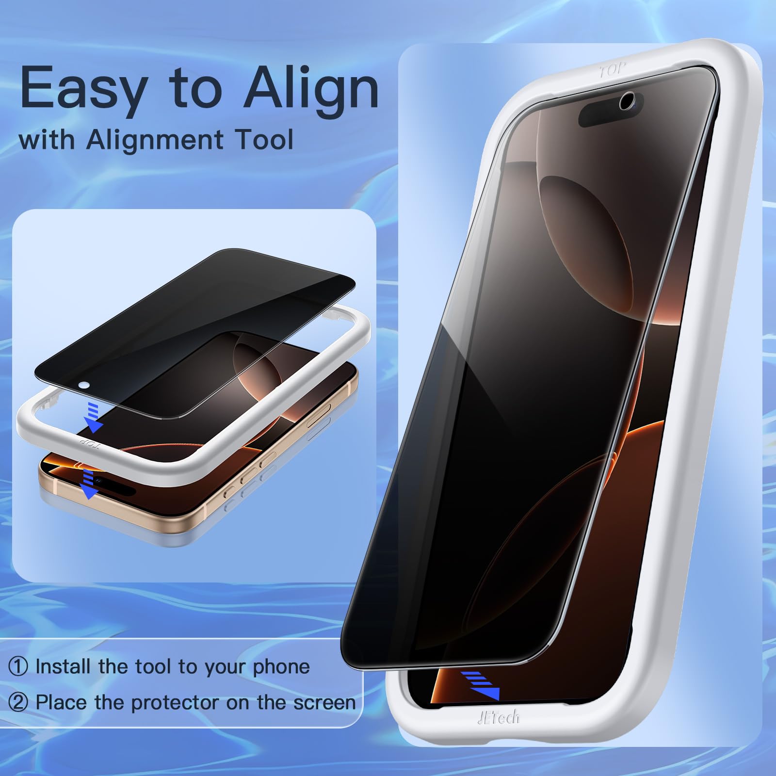 JETech Privacy Screen Protector for iPhone 15 6.1-Inch, Anti-Spy Tempered Glass Film with Easy Installation Tool, 2-Pack