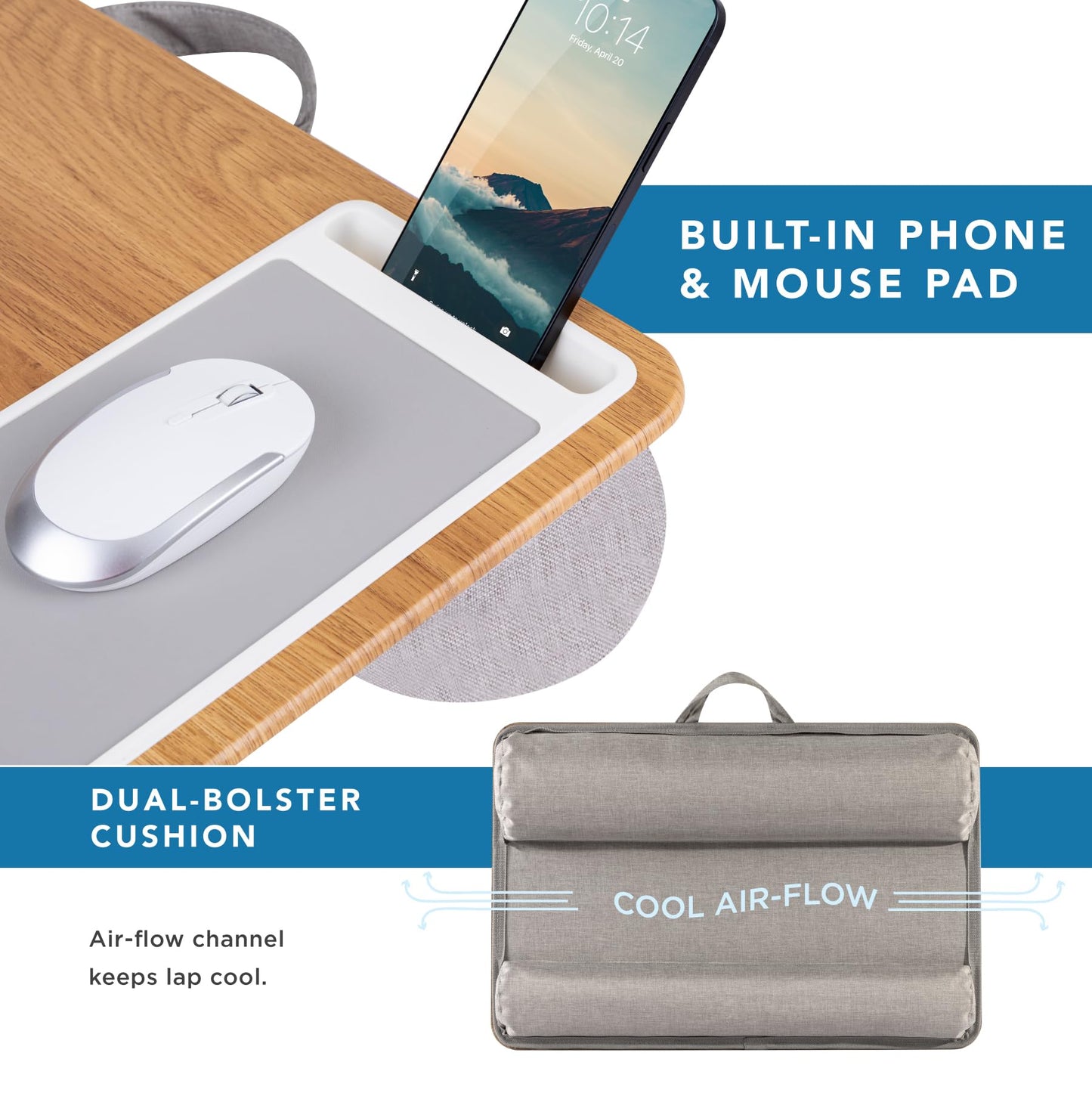 PinkComfort Lap Desk: Device Ledge & Phone Holder