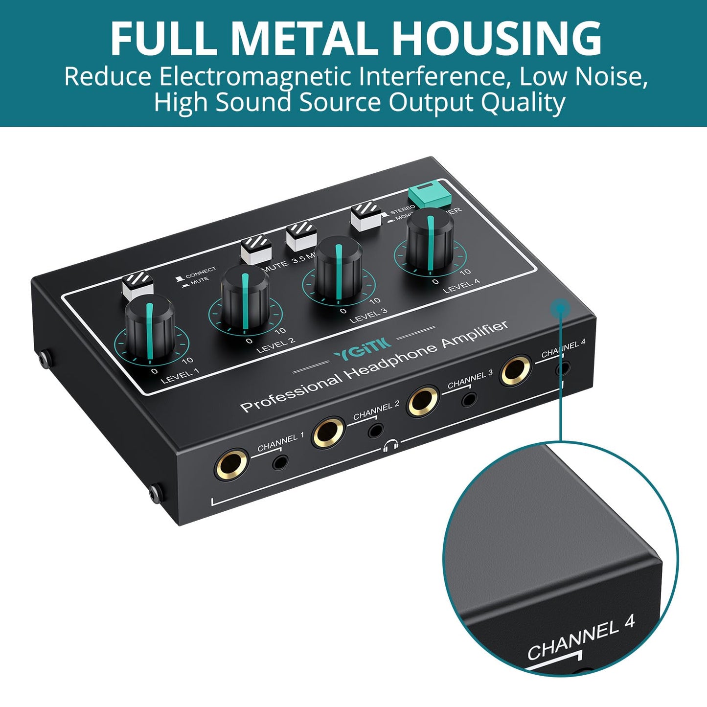 QuadMix Pro: 4-Channel Headphone Amp & Audio Mixer