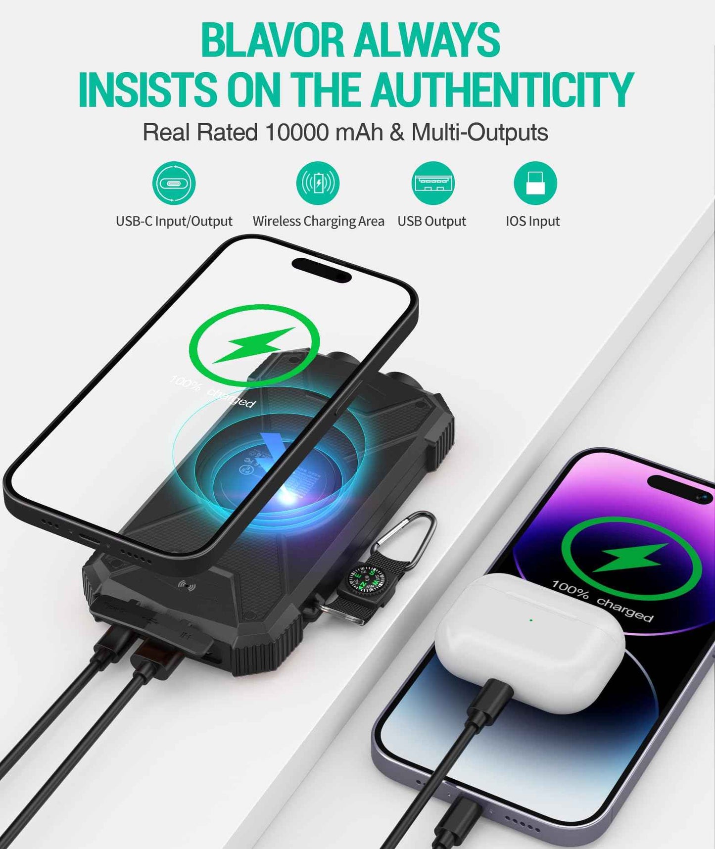 BLAVOR Solar Power Bank 10,000mAh Wireless Charger