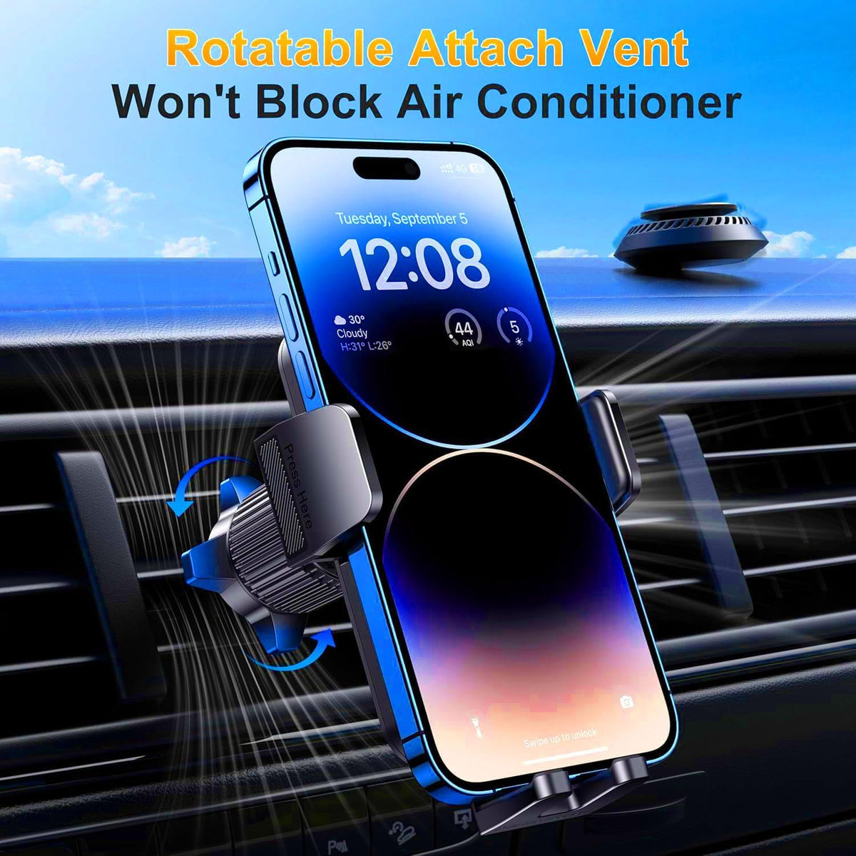 Qifutan Cell Phone Holder for Car Mount Car Vent Phone Mount, 360° Rotatable, Hands-Free Air Vent Holder for iPhone Smartphones Camera Mounts(4-7 Inch)