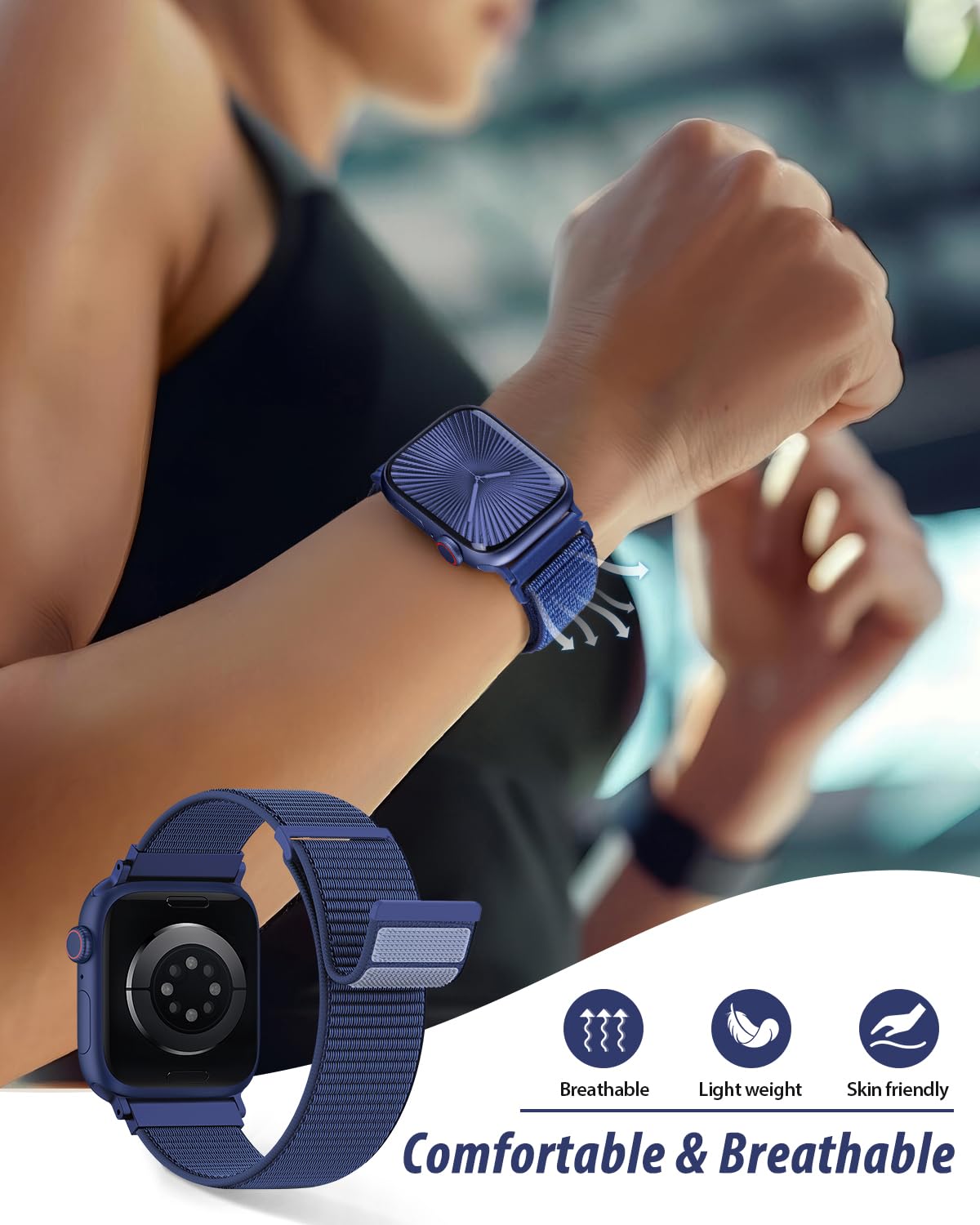 Nylon Loop Sport Band Compatible with Apple Watch Bands 44mm 45mm 46mm 49mm 42mm for Women Men, iWatch Wrist Straps for Ultra 3 2, Se, Series 11 10 9 8 7, Breathable, Soft Band Ideal for Outdoor