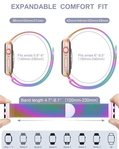 Original Stainless Steel Loop for Apple Watch Band 38mm 40mm 41mm 42mm 44mm 45mm 49mm, Magnetic Clasp Replacement Bands for iwatch Series Ultra SE 8 7 6 5 4 3 2 1, Women & Men Watch Strap for Apple
