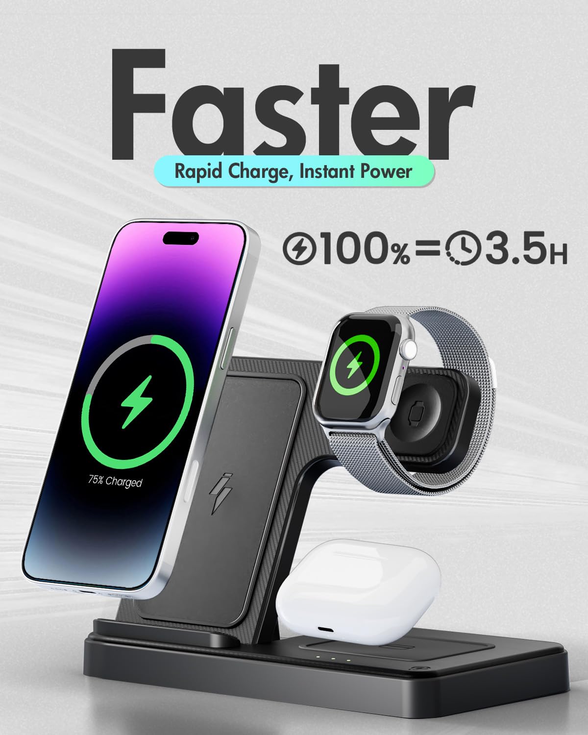 3-in-1 Charger Stand for iPhone, Watch, Airpods - Small Enterprise
