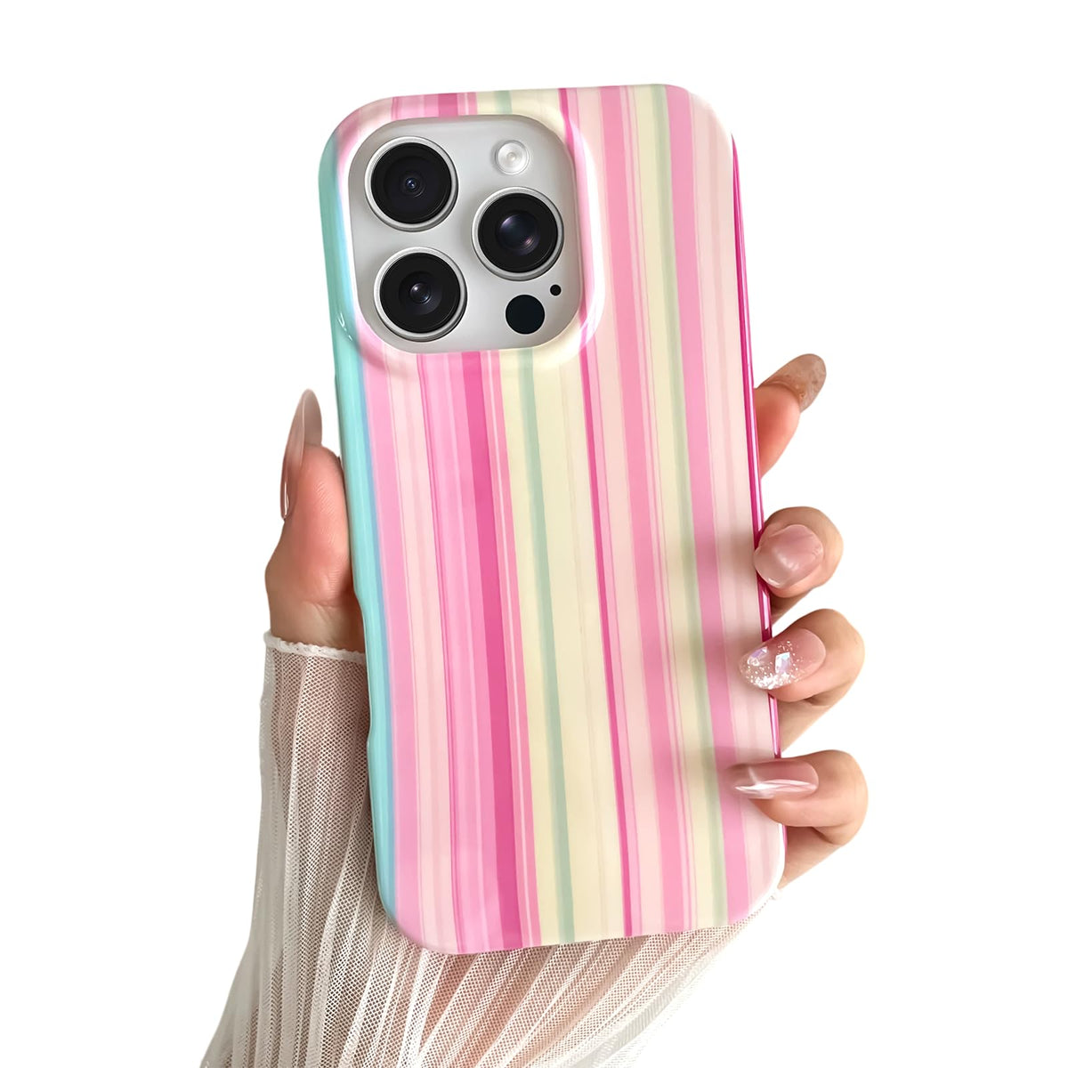 Yeddabox for iPhone 17 Pro Max Case Cute Striped Phone Case Soft TPU Slim Shockproof Phone Cover for Women Girls, Pink