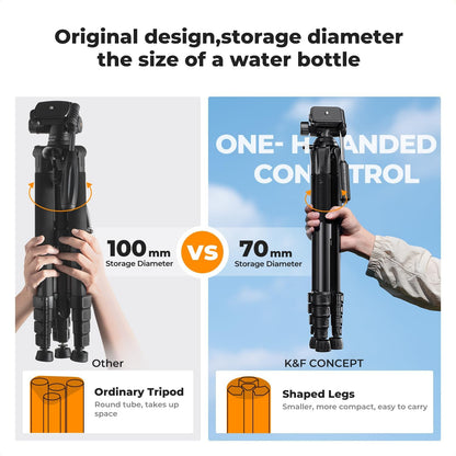 K&F CONCEPT 75 Portable Camera Tripod, Black