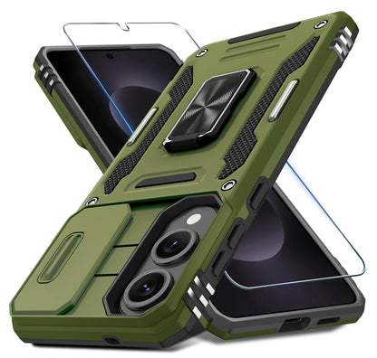 DEERLAMN Case for Samsung Galaxy A17 5G with Slide Camera Cover+Screen Protector (1 Pack), Rotated Ring Kickstand Military Grade Shockproof Protective Cover-Black