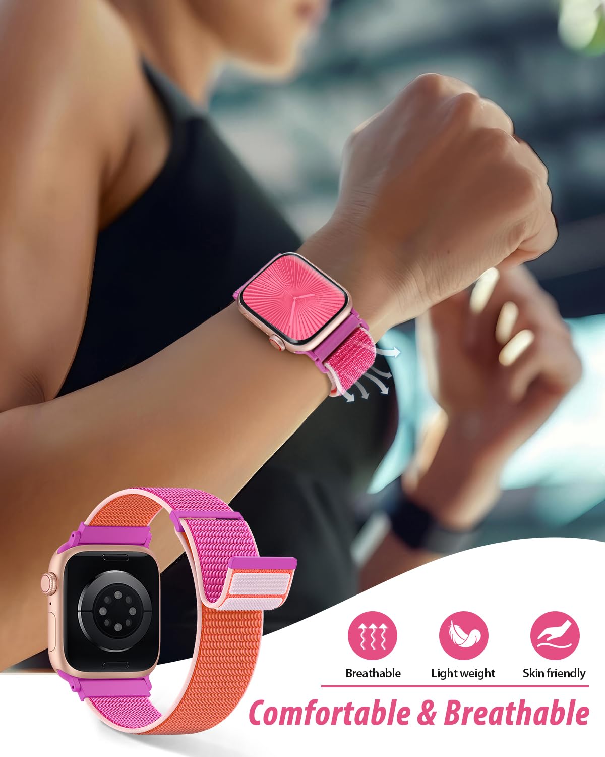 Nylon Loop Sport Band Compatible with Apple Watch Bands 44mm 45mm 46mm 49mm 42mm for Women Men, iWatch Wrist Straps for Ultra 3 2, Se, Series 11 10 9 8 7, Breathable, Soft Band Ideal for Outdoor