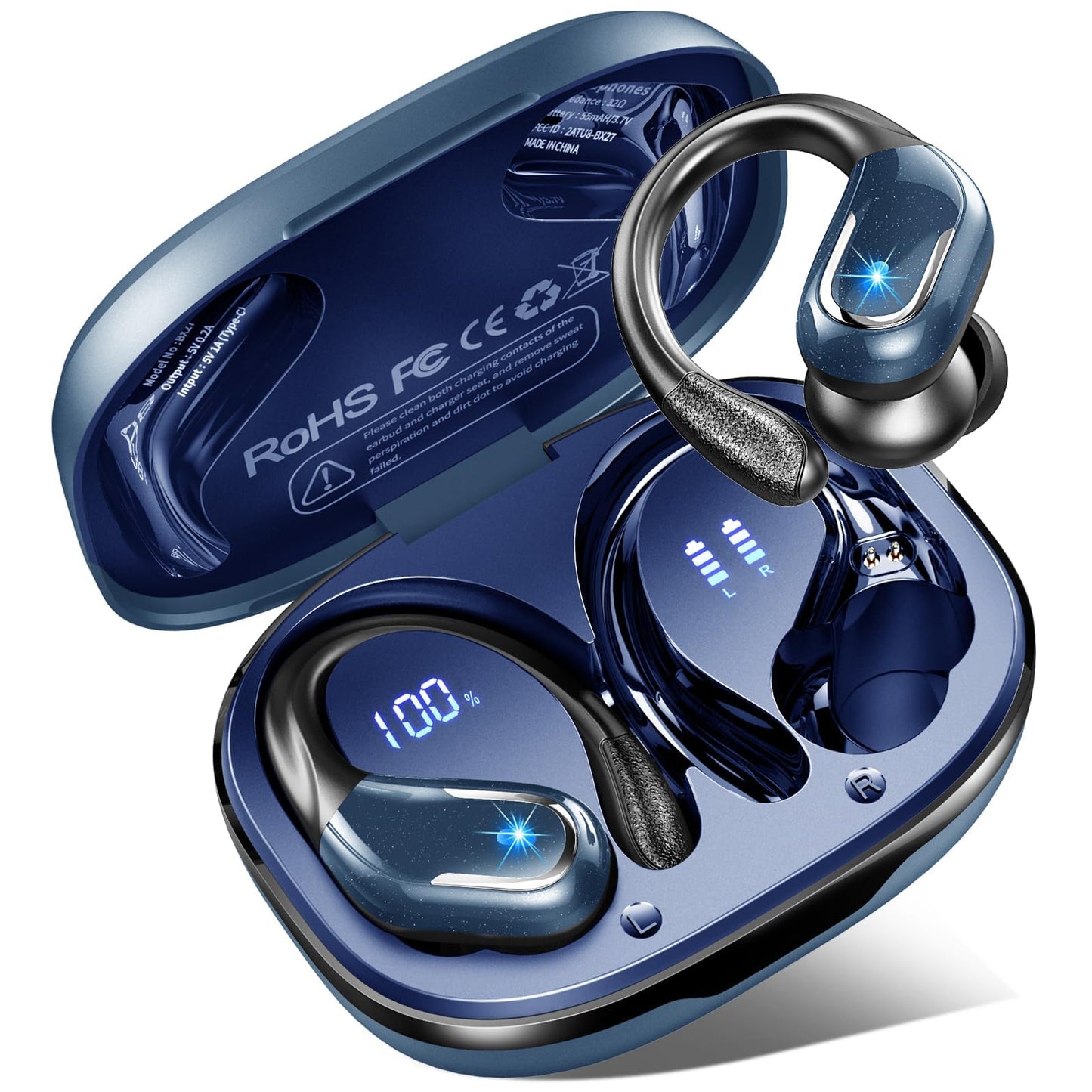 Wireless Earbuds, Sport Bluetooth 5.4 Headphones 2026 New Bluetooth Earbuds with 75Hrs Stereo, 4 ENC Mic, Noise Canceling Over-Ear Buds with Earhooks, IP7 Waterproof Earphones for Workout/Running/Gym