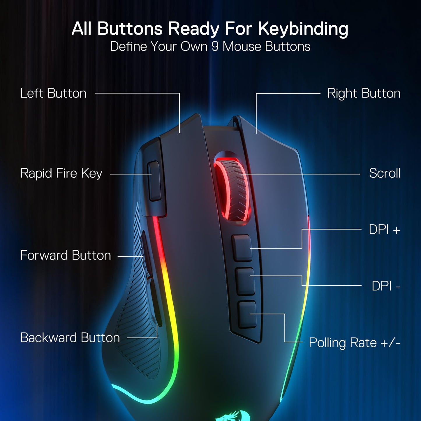 Redragon M612 PRO Swift RGB: 9-Button Gaming Mouse
