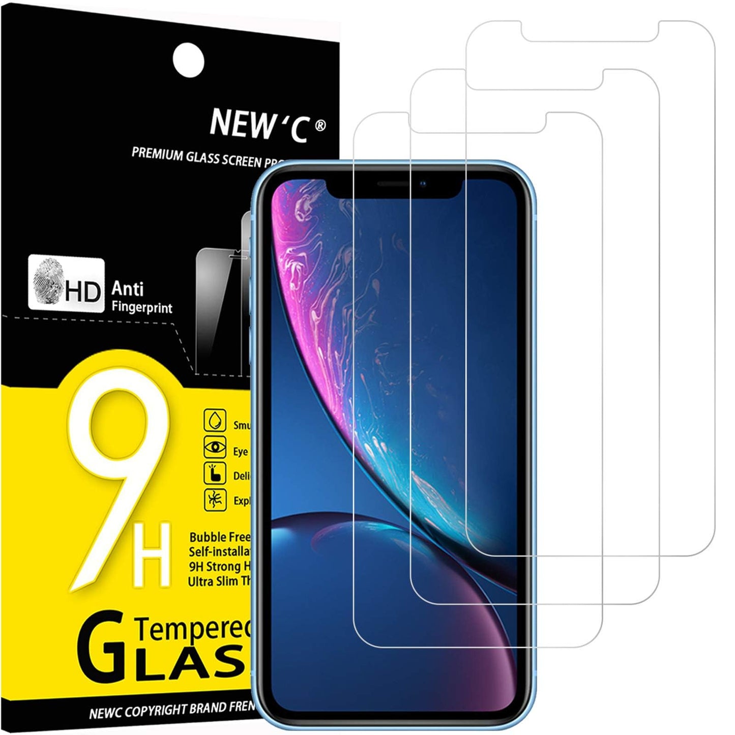 NEW'C 3 Pack iPhone 11/XR Tempered Glass Protectors