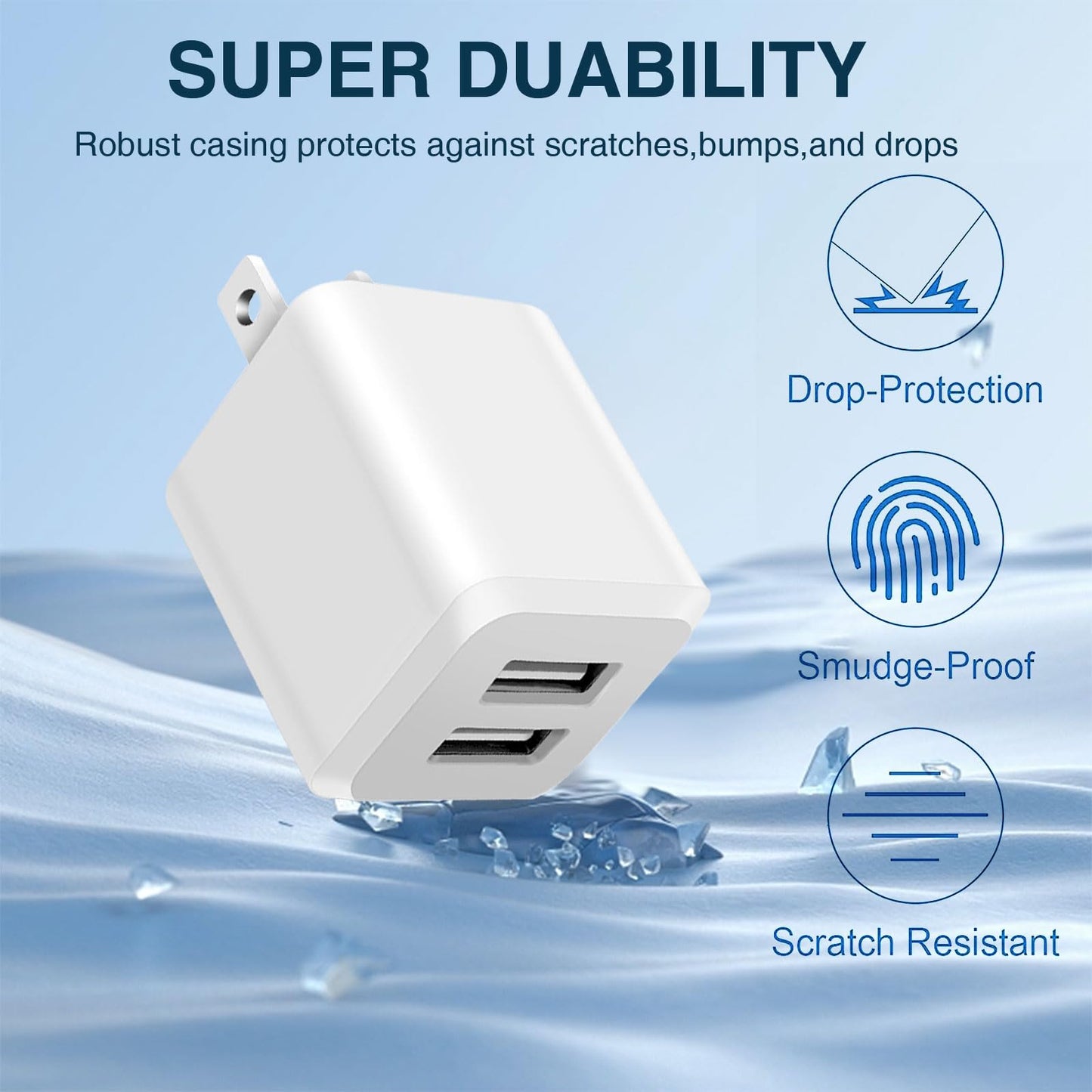 USB Wall Charger, Dual Port Cube Power Adapter Charger Plug Block Charging Box, Dual Port Wall Fast Charging Adapter, Compatible for i Phone 14 13 12 11，Milky White