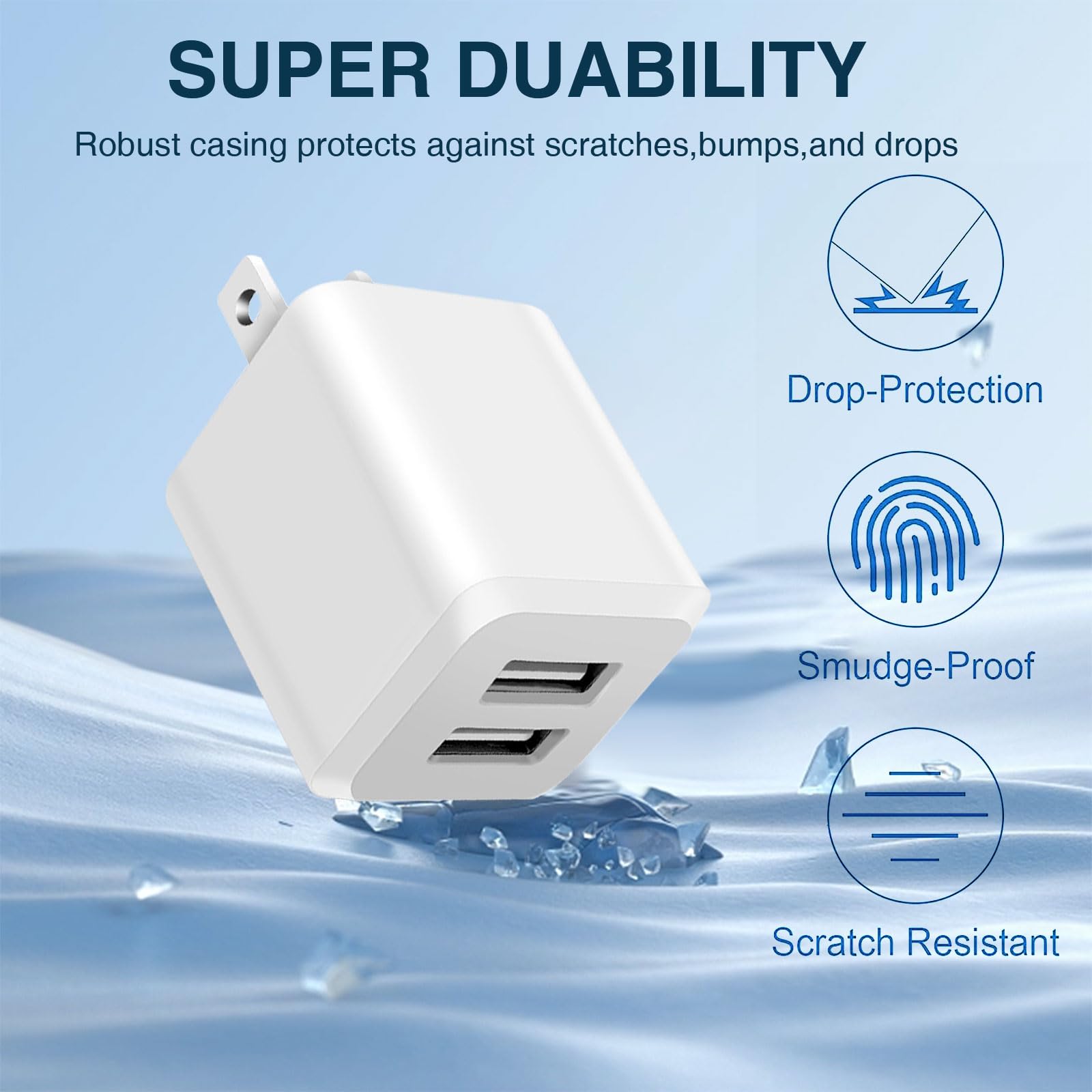 USB Wall Charger, Dual Port Cube Power Adapter Charger Plug Block Charging Box, Dual Port Wall Fast Charging Adapter, Compatible for i Phone 14 13 12 11，Milky White