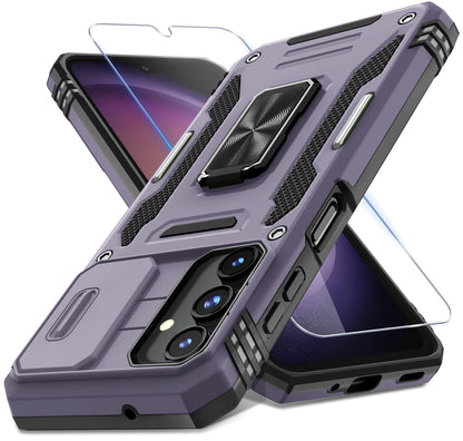 DEERLAMN Case for Samsung Galaxy A17 5G with Slide Camera Cover+Screen Protector (1 Pack), Rotated Ring Kickstand Military Grade Shockproof Protective Cover-Black