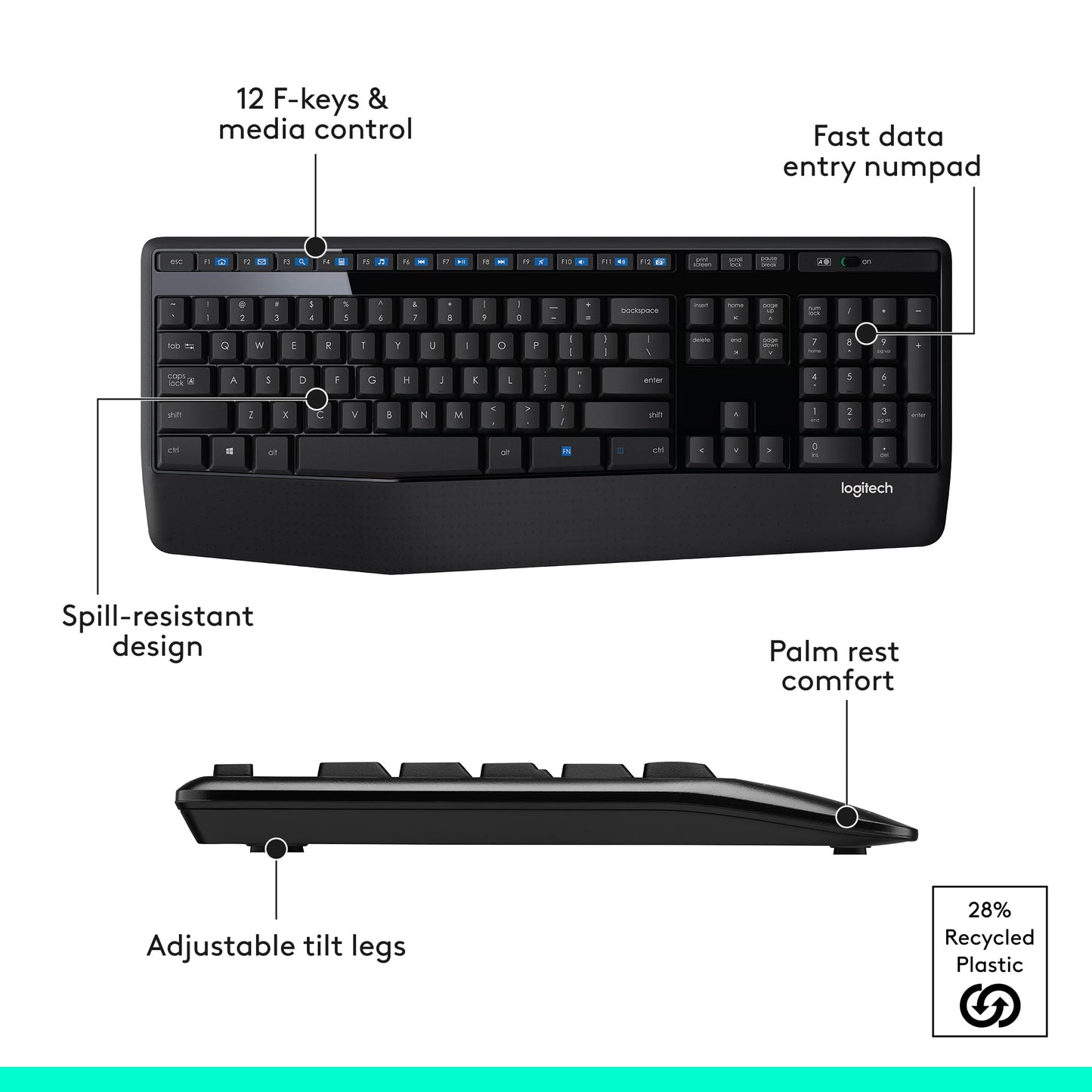 LogiKey K345: Full-Size Wireless Keyboard w/ Palm Rest