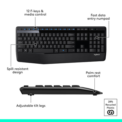 LogiKey K345: Full-Size Wireless Keyboard w/ Palm Rest