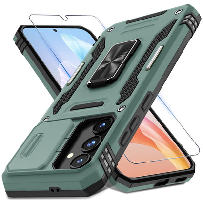 DEERLAMN Case for Samsung Galaxy A17 5G with Slide Camera Cover+Screen Protector (1 Pack), Rotated Ring Kickstand Military Grade Shockproof Protective Cover-Black