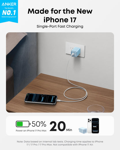 Anker Nano 47W USB C Charger, 2 Port Compact Foldable GaN Charger for iPhone 17 / 16, Galaxy, Pixel, Compatible with MagSafe (White)