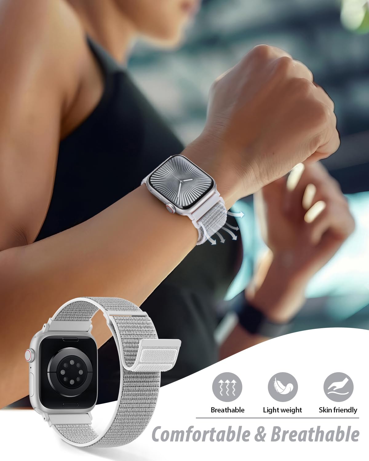 Nylon Loop Sport Band Compatible with Apple Watch Bands 44mm 45mm 46mm 49mm 42mm for Women Men, iWatch Wrist Straps for Ultra 3 2, Se, Series 11 10 9 8 7, Breathable, Soft Band Ideal for Outdoor