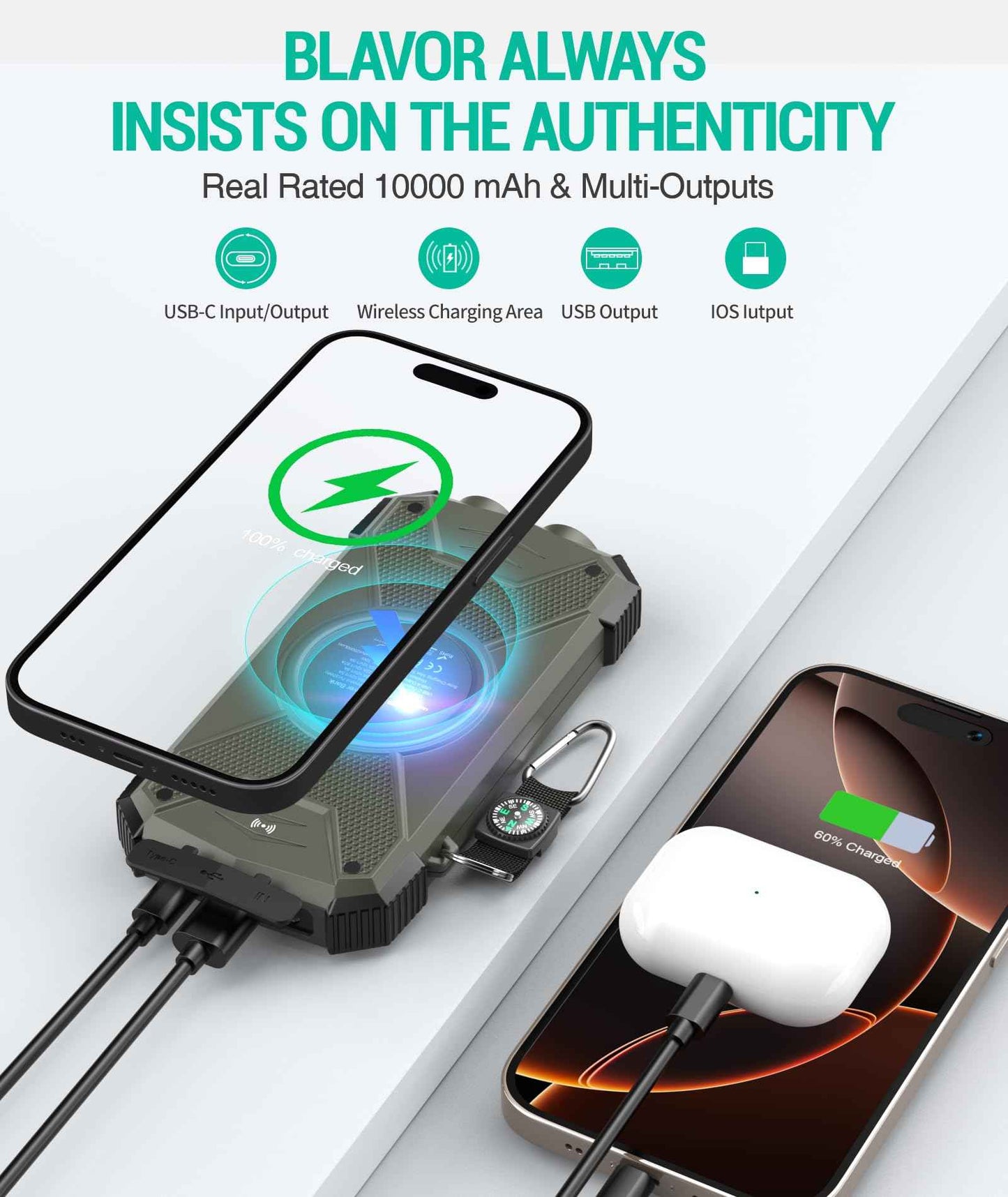 BLAVOR Solar Power Bank 10,000mAh Wireless Charger