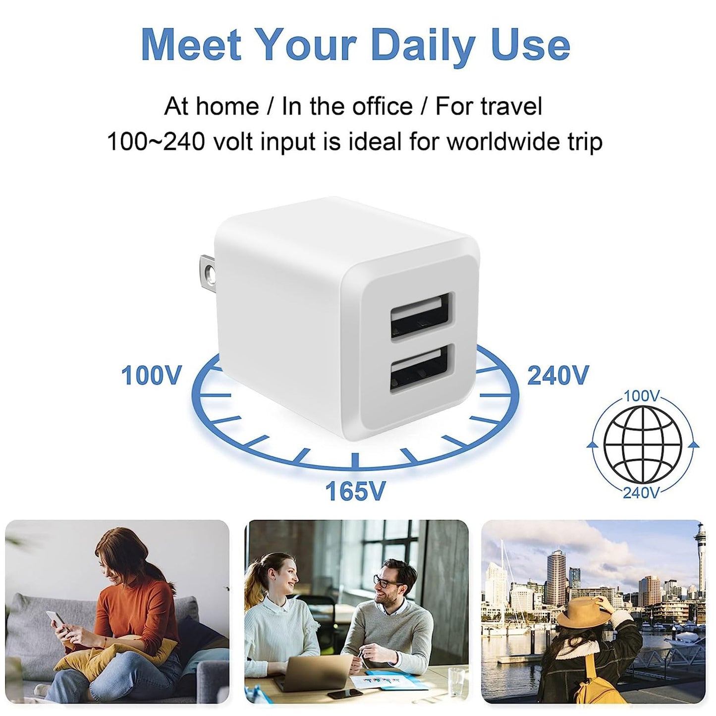 USB Wall Charger, Dual Port Cube Power Adapter Charger Plug Block Charging Box, Dual Port Wall Fast Charging Adapter, Compatible for i Phone 14 13 12 11，Milky White