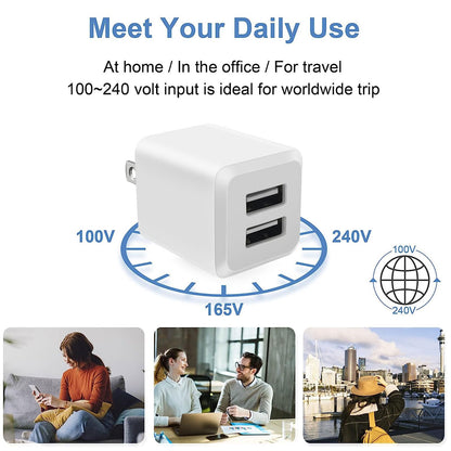 USB Wall Charger, Dual Port Cube Power Adapter Charger Plug Block Charging Box, Dual Port Wall Fast Charging Adapter, Compatible for i Phone 14 13 12 11，Milky White