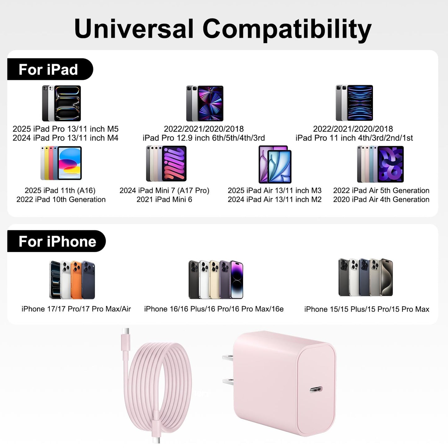 iPad Charger Fast Charging, 20W USB C Charger Block with 10FT & 6FT USB C to C Cable for iPad Pro 13/12.9/11 inch, iPad A16 11th/10th Generation, iPad Air 13/11 inch M4/M3/M2/5th/4th, iPad mini 7/6