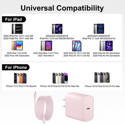 iPad Charger Fast Charging, 20W USB C Charger Block with 10FT & 6FT USB C to C Cable for iPad Pro 13/12.9/11 inch, iPad A16 11th/10th Generation, iPad Air 13/11 inch M4/M3/M2/5th/4th, iPad mini 7/6