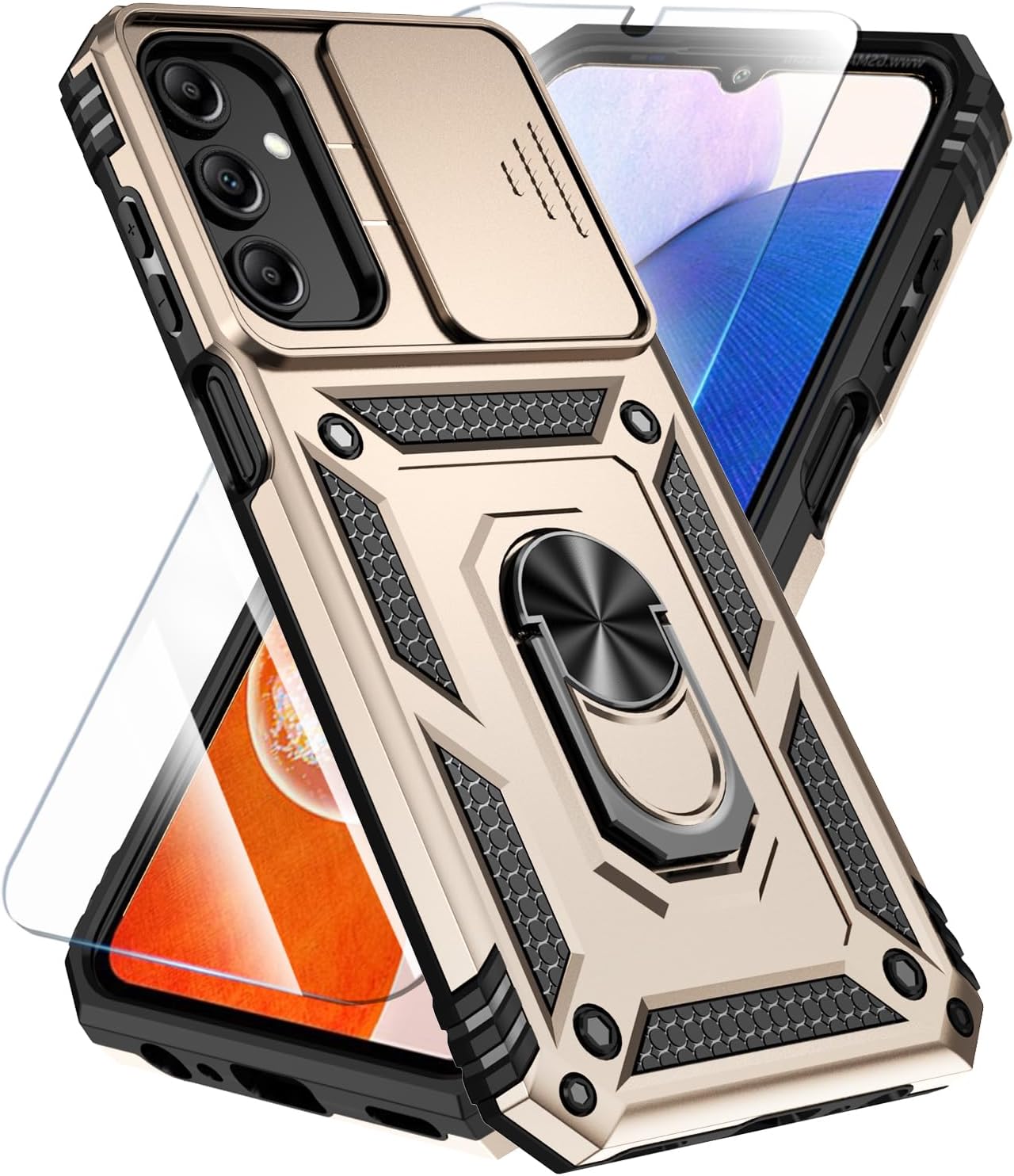 SunStory Phone Case Compatible with Samsung Galaxy A16 5G Case with HD Screen Protector & Slide Camera Cover & Kickstand, [Military-Grade] Phone Case for Samsung A16 (Red)