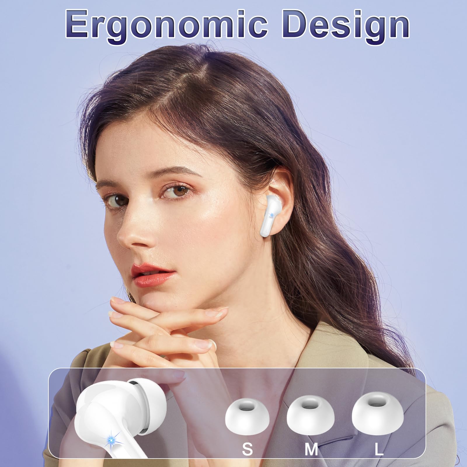 Wireless Earbuds, 2026 Bluetooth 5.4 Headphones NEW Ear Buds 40H Bass Stereo in-Ear Earphones ENC Noise Cancelling Earbuds with 4 HD Mic, USB-C LED Display IP7 Waterproof Sport Headset for Android iOS